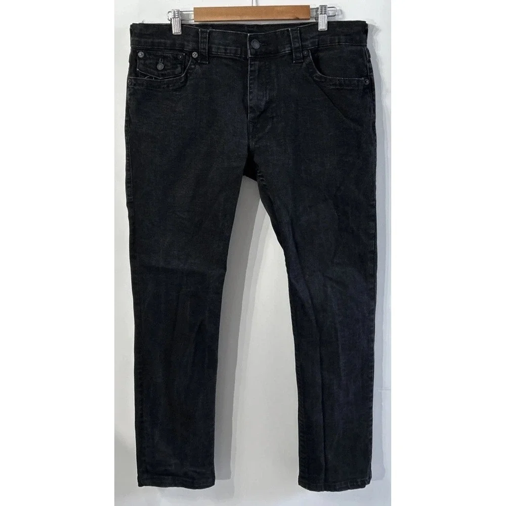 Mens True Religion Rocco Flap Relaxed Skinny Black Stretch Jeans Size 36